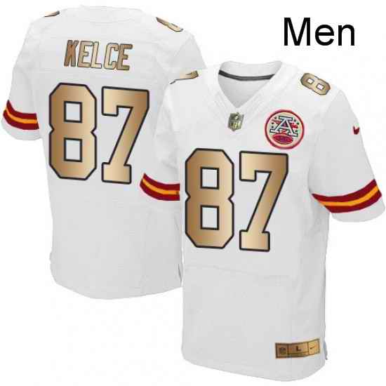 Men Nike Kansas City Chiefs 87 Travis Kelce Elite WhiteGold NFL Jersey